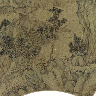 湖、山、夏の家の人物のいる風景の詳細、1540年頃のインクと金の紙の色 作： Lu Zhi